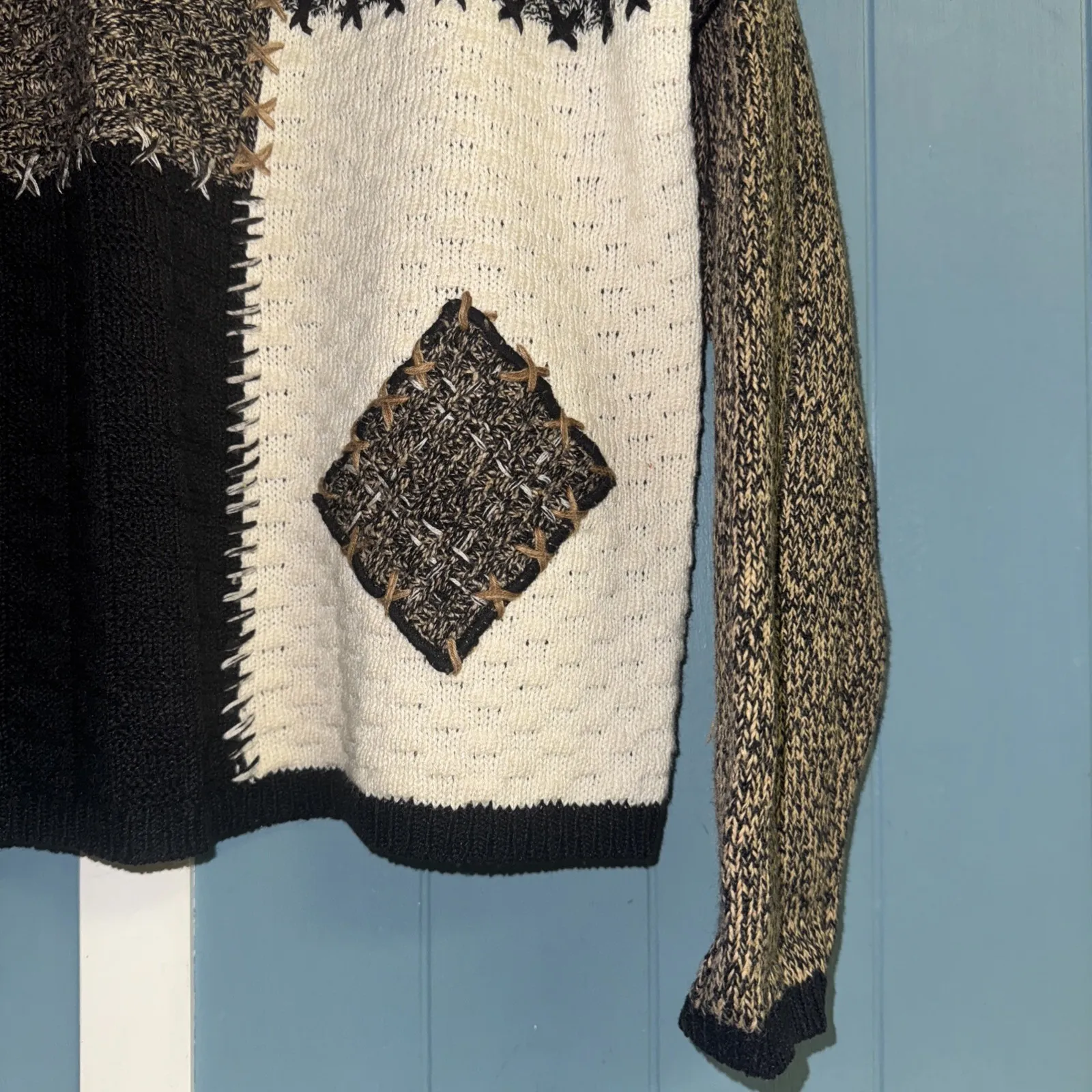 Vintage Emma James Womens L Cable Patchwork Style Knit Turtleneck Sweater - Image 3