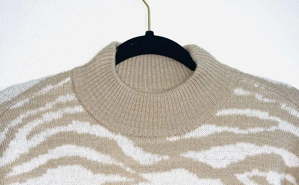 Maurices Cream & Tan Zebra Print High Neck Knit Pullover Sweater - Image 3