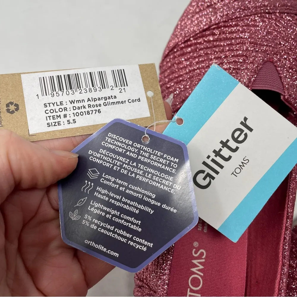 NEW TOMS Alpargata Dark Rose Textured Glitter Cord Slip On Loafer Shoes Pink 5.5 - Image 10