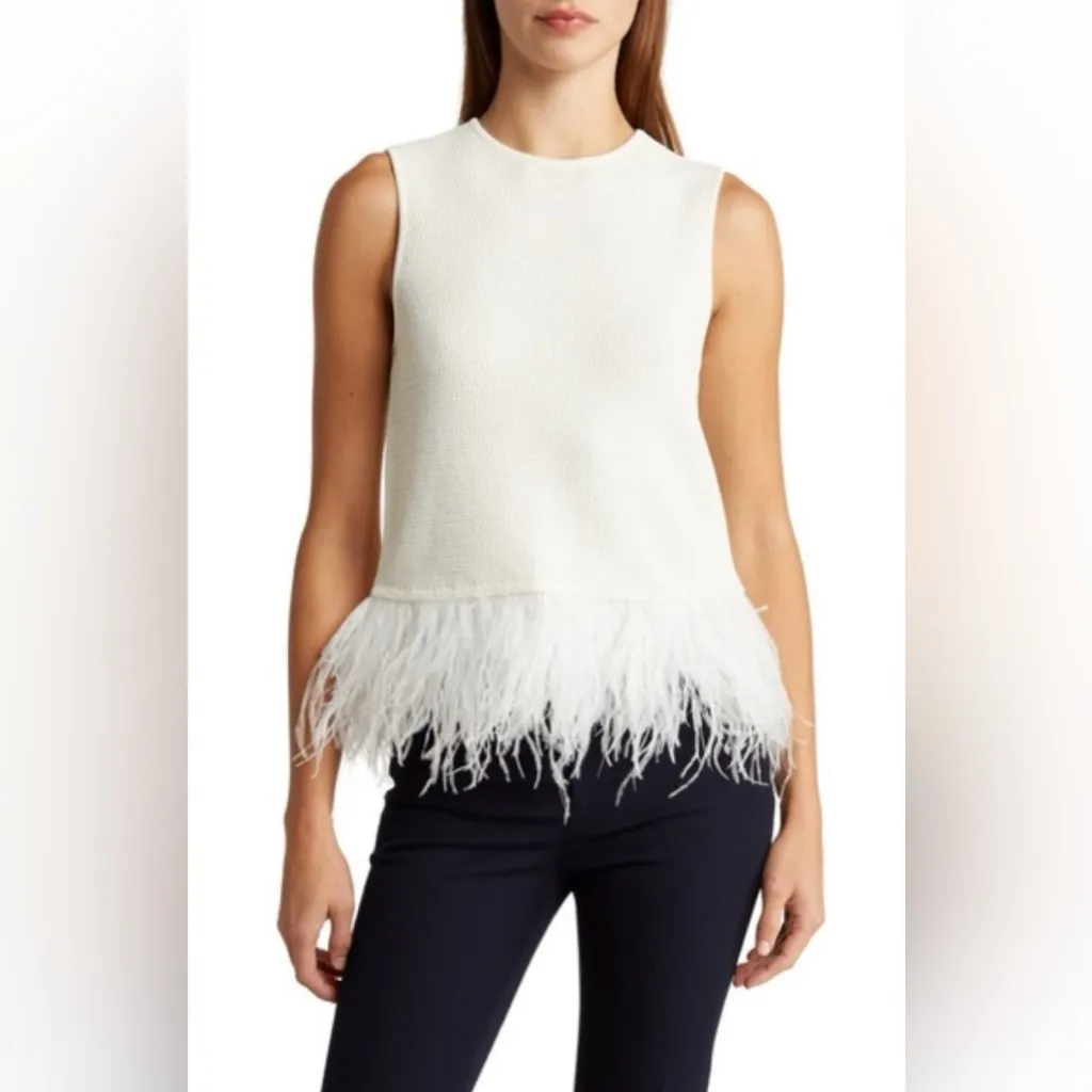 FRAME Off-White Feather-Trim Crochet Tank Top | NWT Size M - Image 2