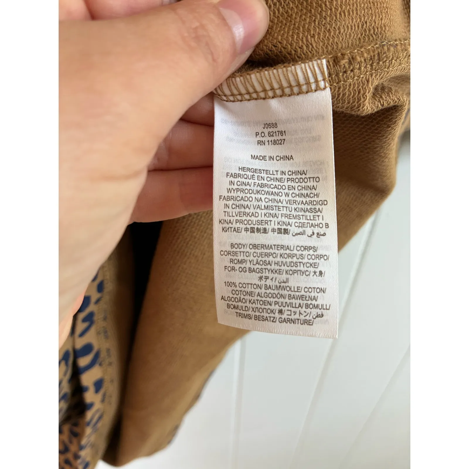 Boden Leopard Print Sweatshirt Dress Navy Trim Casual Women US 8 UK 12R Brown - Image 3