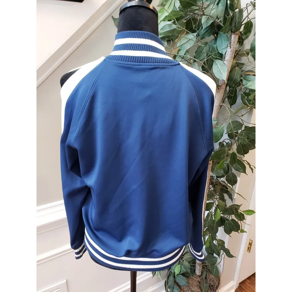 Half Heart Track Jacket Womens M Navy Ribbed Hem & Cuff Cold Shoulder Zip Front Blue Size M - Image 4
