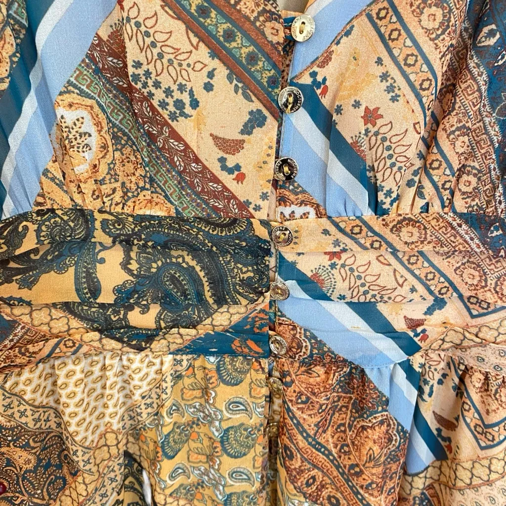 Nocturne Boho Print Long Sleeve Plunge Tiered Maxi Dress | Prairie Cottagecore Size M - Image 6