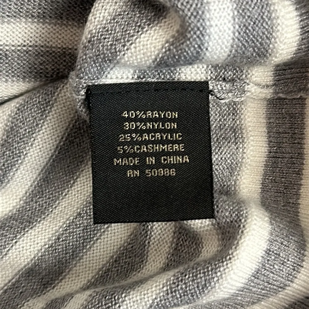 Striped Gray and White Sweater with Button Detail cashmere infused size medium - Image 4