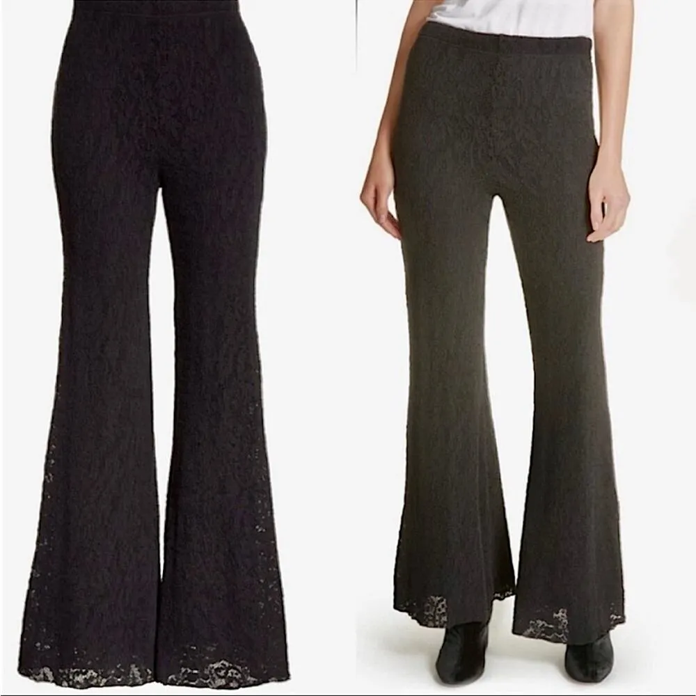 FREE PEOPLE RARE High Waisted Pull On Full Length Lace Flare Stretch Pants XS - Image 2