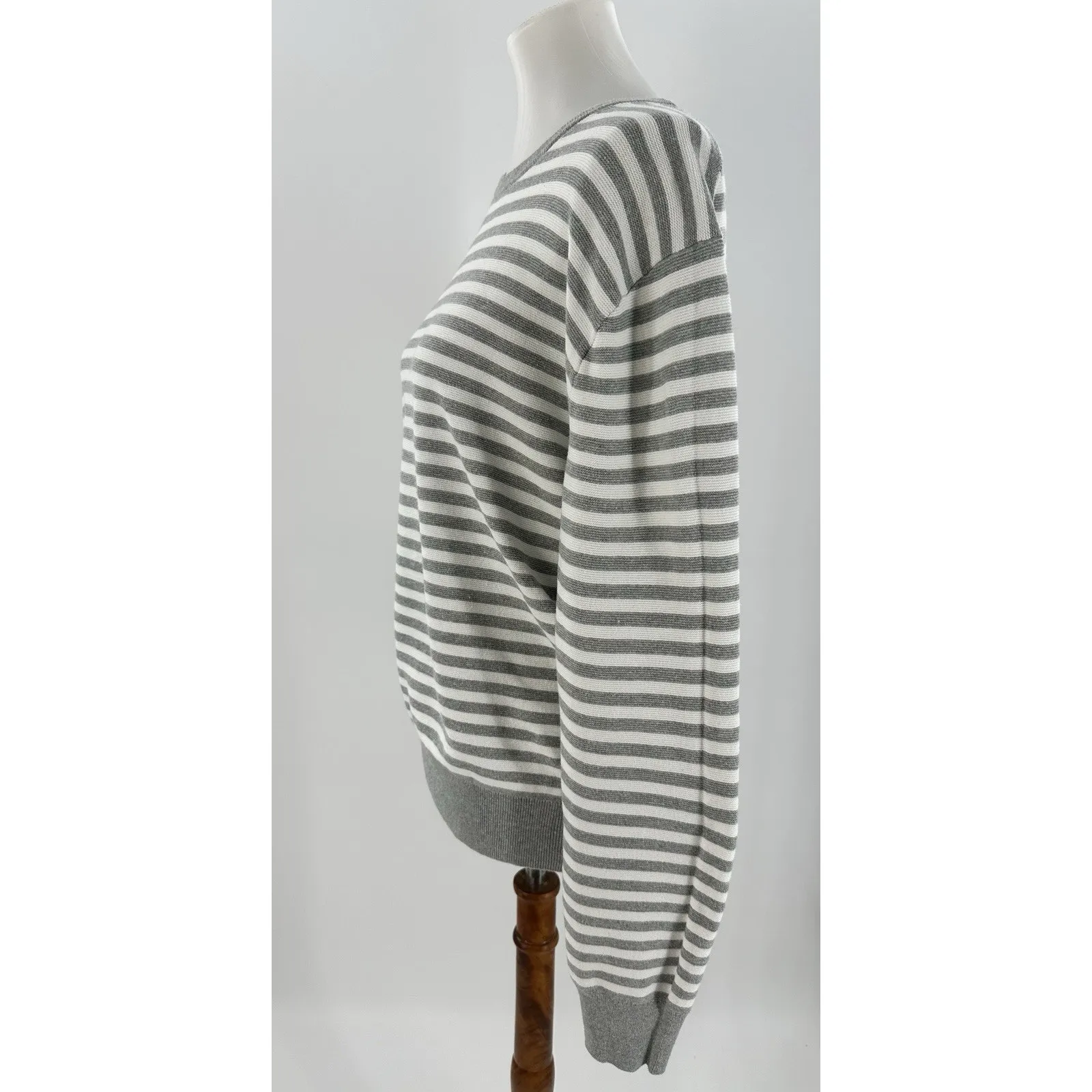 J.Crew Women’s Striped Cotton Sweater Gray White Crewneck Pullover Size M - Image 3