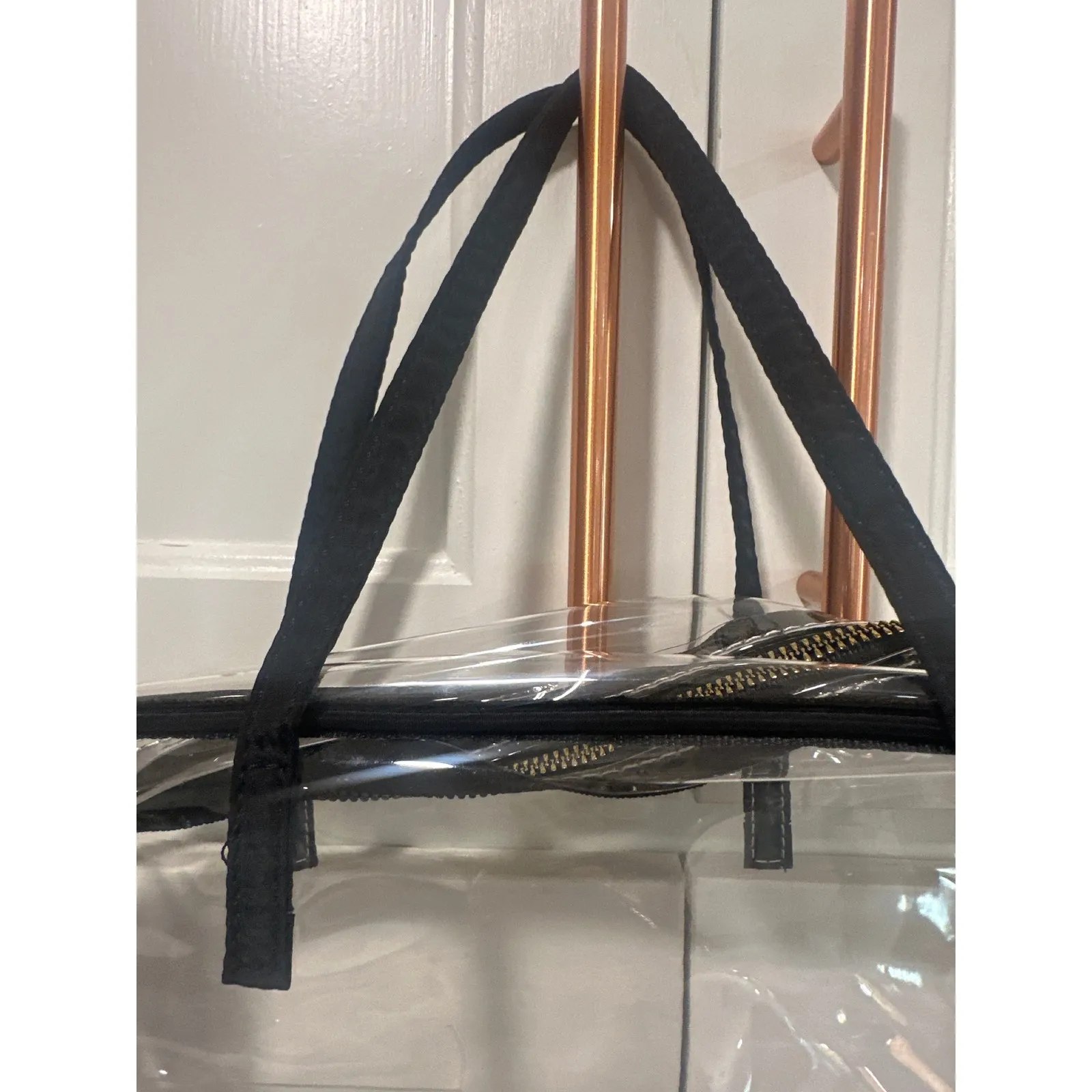 Clear Tote Bag Black Trim Gold Zipper Beach Travel Makeup Organizer - Image 2