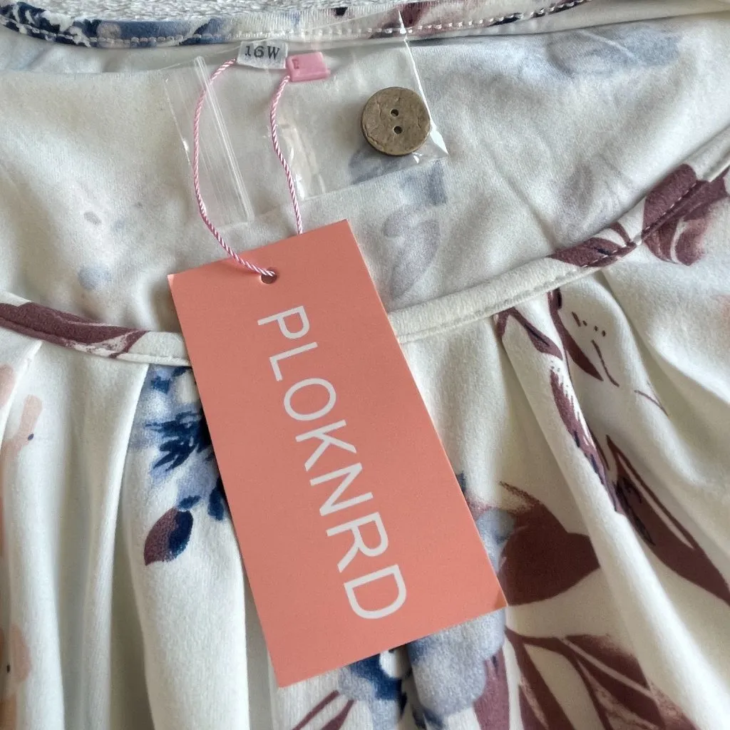 NEW Floral Shirt‎ Top Blouse Womens Size 16W White Pleated Short Sleeve Stretch - Image 13