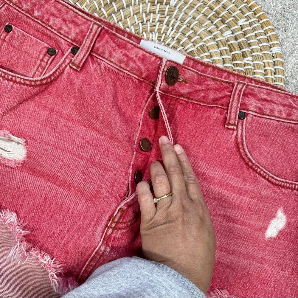 One Teaspoon Junkyard Relaxed Mini Denim Skirt Distressed in Organic Red Size 28 - Image 9