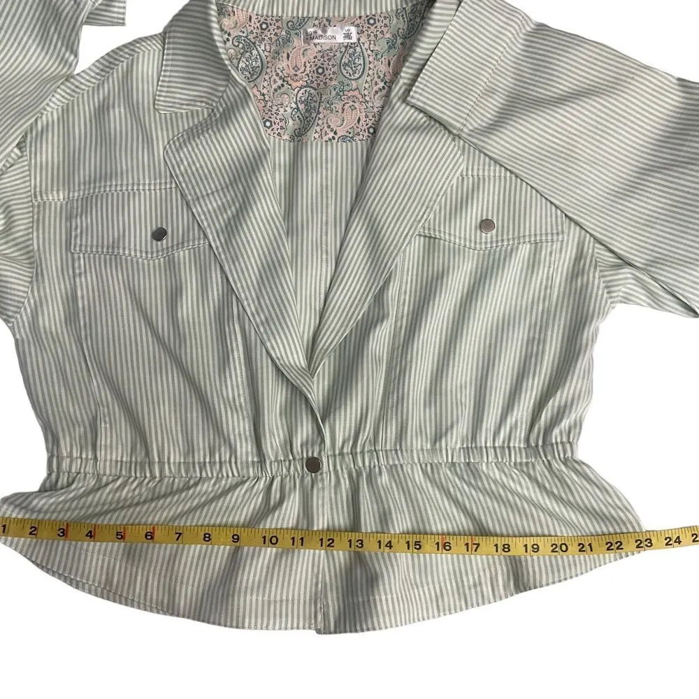 89th + Madison Pale Green Stripe One Button Elastic Waist Jacket Size L‎ Size L - Image 10
