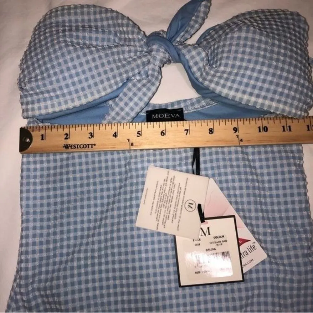 Moeva Bruna Gingham Baby Blue Swimsuit Size UK XS One Piece London NEW - Image 9