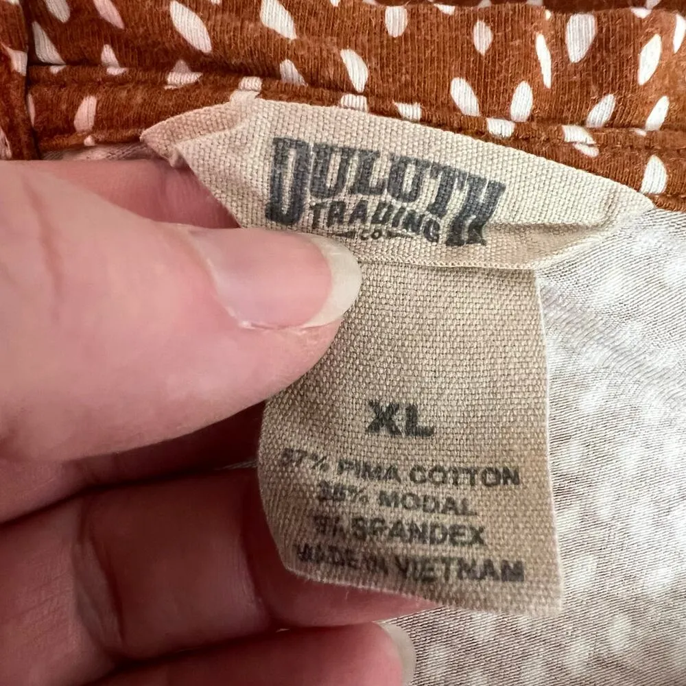 Duluth Trading Co Womens Polka Dot T Shirt Top Long Sleeves Brown White XL - Image 6