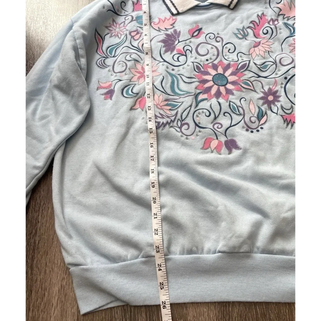 Vintage Haband For Her Collared Floral Blue Sweatshirt Collared Women’s Sz M Size M - Image 5