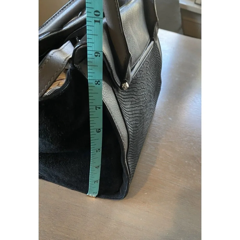 Vince Camuto Addy Leather Satchel Purse Black Gray Large Bag Interior Pristine - Image 16