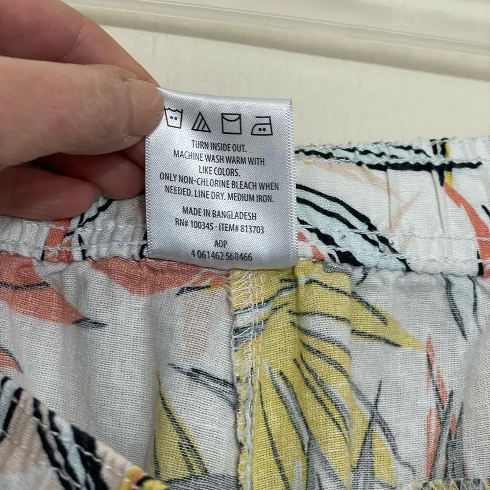 Serra Palm Floral Printed Linen Blend Elastic Waist Pull On Pants ~ Size S - Image 5