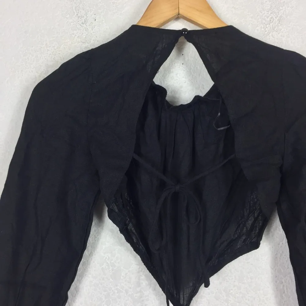 Princess Polly Cassie Black Linen Mini Dress Size 2 Cut Out Long Sleeve Aline - Image 12