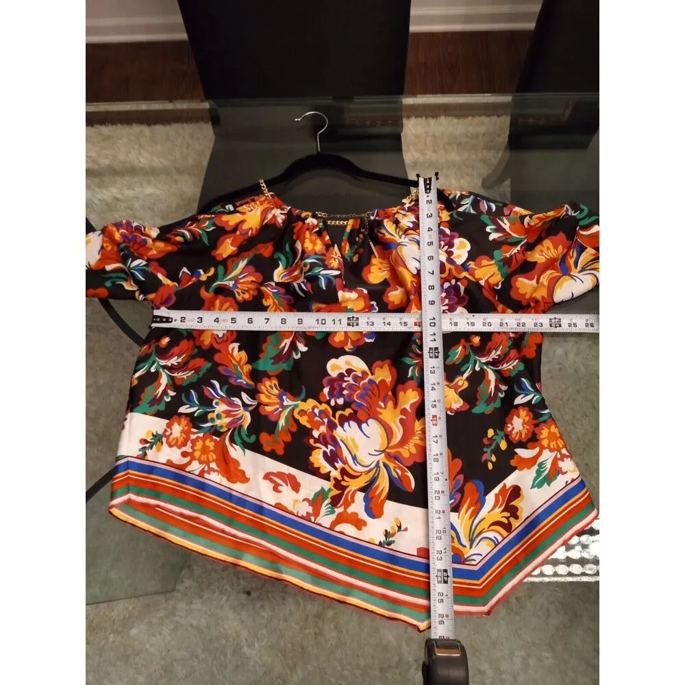 Thalia Sodi Women Multi Floral Round Neck Cold Shoulder Sleeve Top Blouse Size L - Image 11