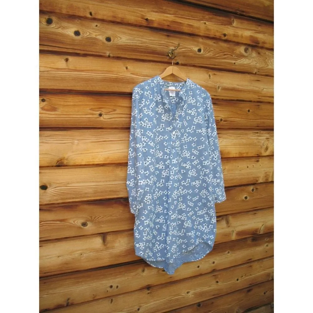 Draper James X Lands End Blue Floral Night Shirt Dress Chambray Size 10 12 M - Image 3