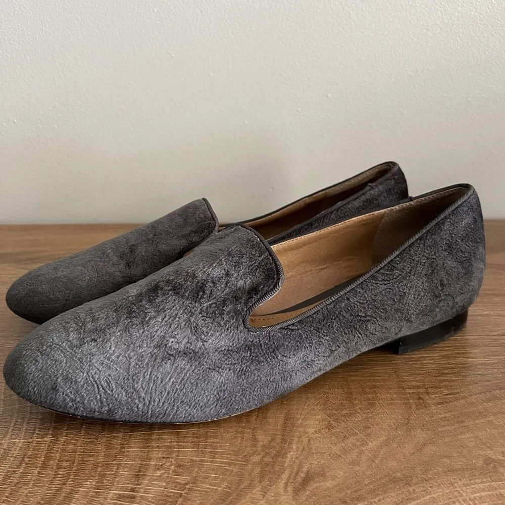 Tahari Gray Velvet Jacquard Loafer Flats Floral Slip On Career Chic - Image 4