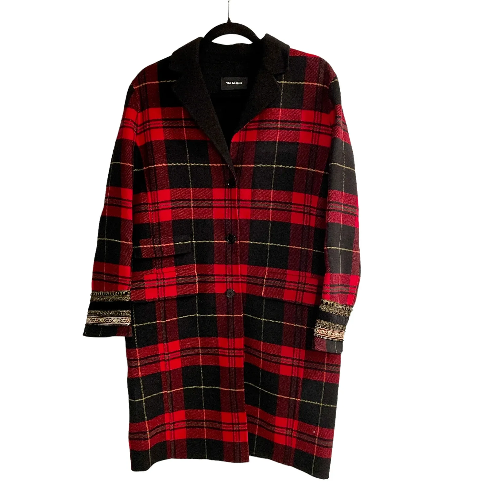 NEW The Kooples Red Plaid Coat Embellished - Image 4