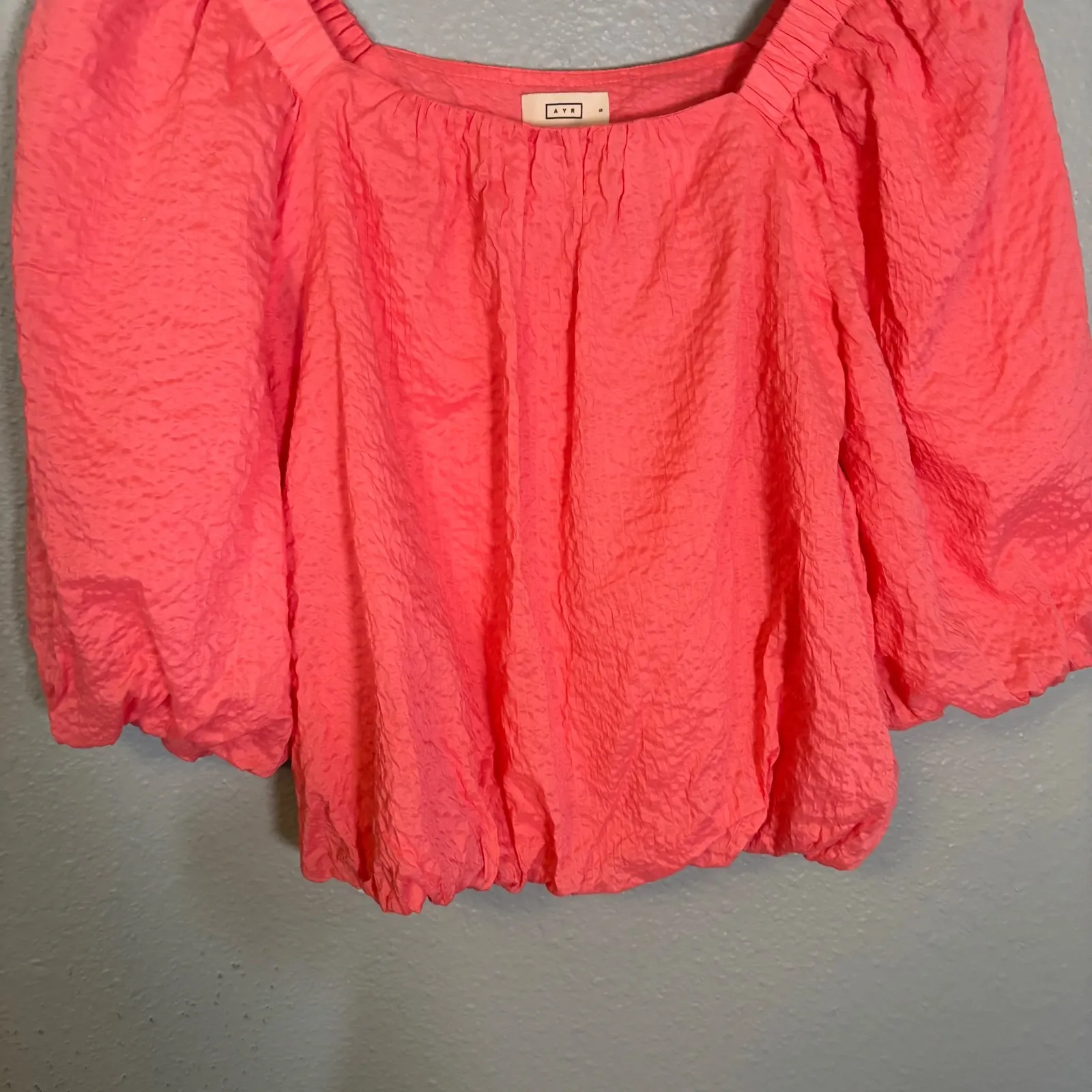 AYR Women's The Midsummer Japanese Crinkle Cotton‎ Puff Sleeve Blouse Pink Small - Image 5