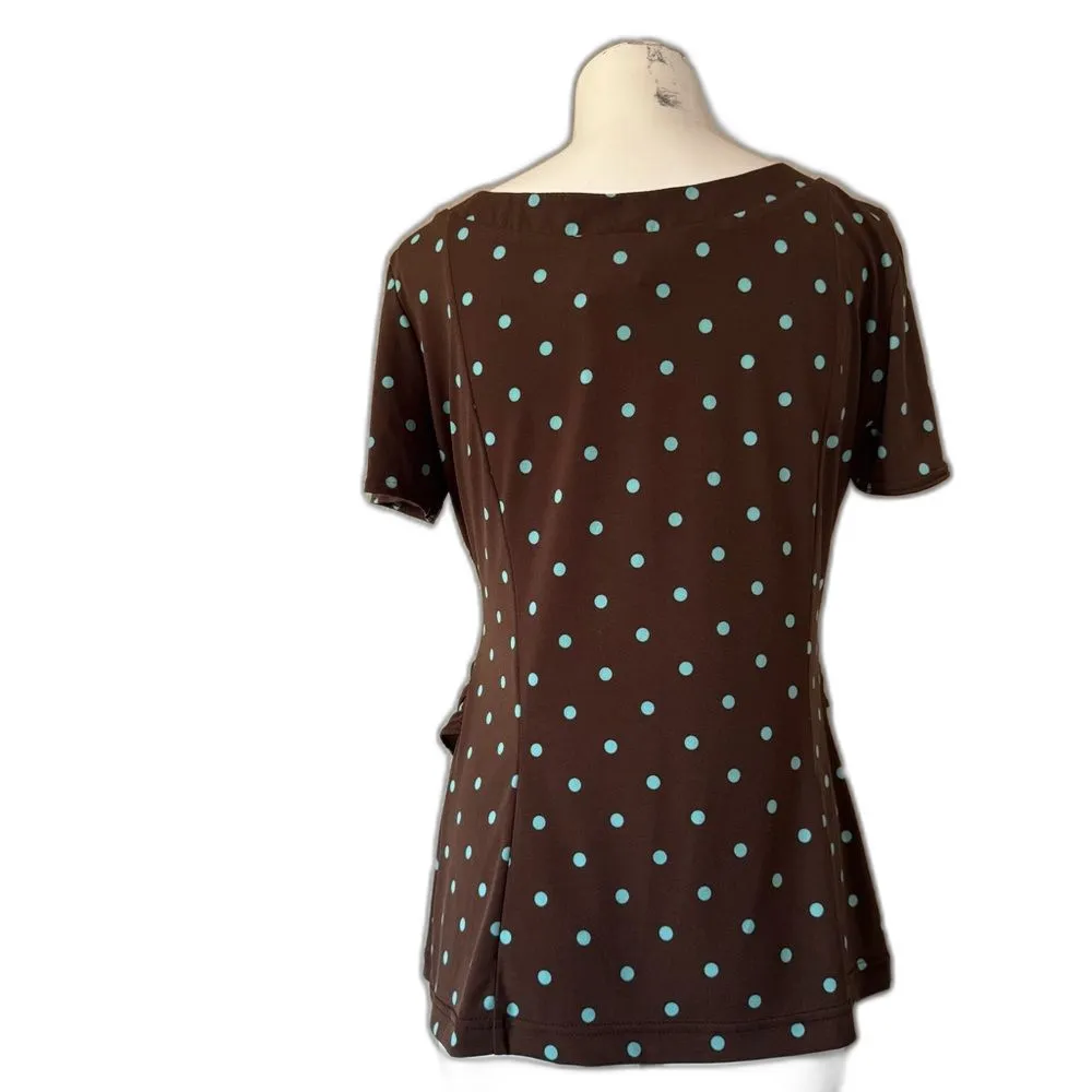 Vintage Karin Stevens Brown Polka Dot Belted Blouse L 12 - Image 5