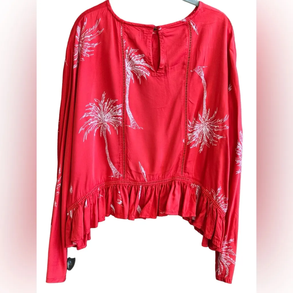 One Teaspoon  Red Palm Blouse M 24” p2p $99 Retail NWOT - Image 6