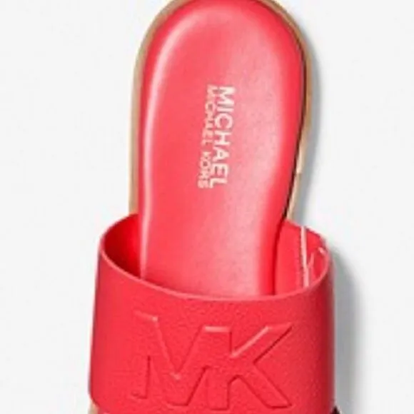 Michael‎ Kors Embossed Faux Leather Slide Sandals Red Size 8 - Image 7