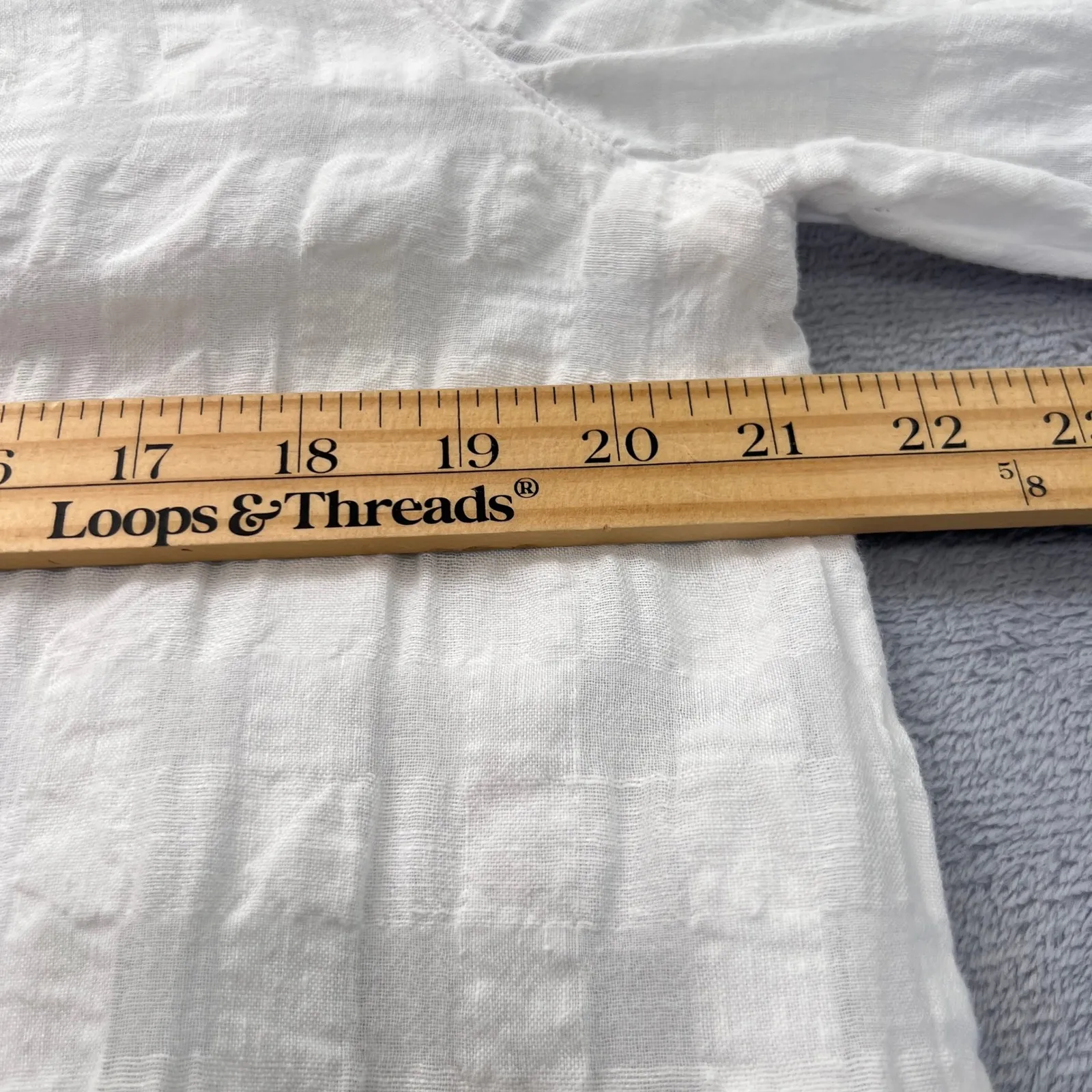 Pure Jill Button Down Top Linen Cotton Textured Gauzy White Long Sleeve Size M Size M - Image 10