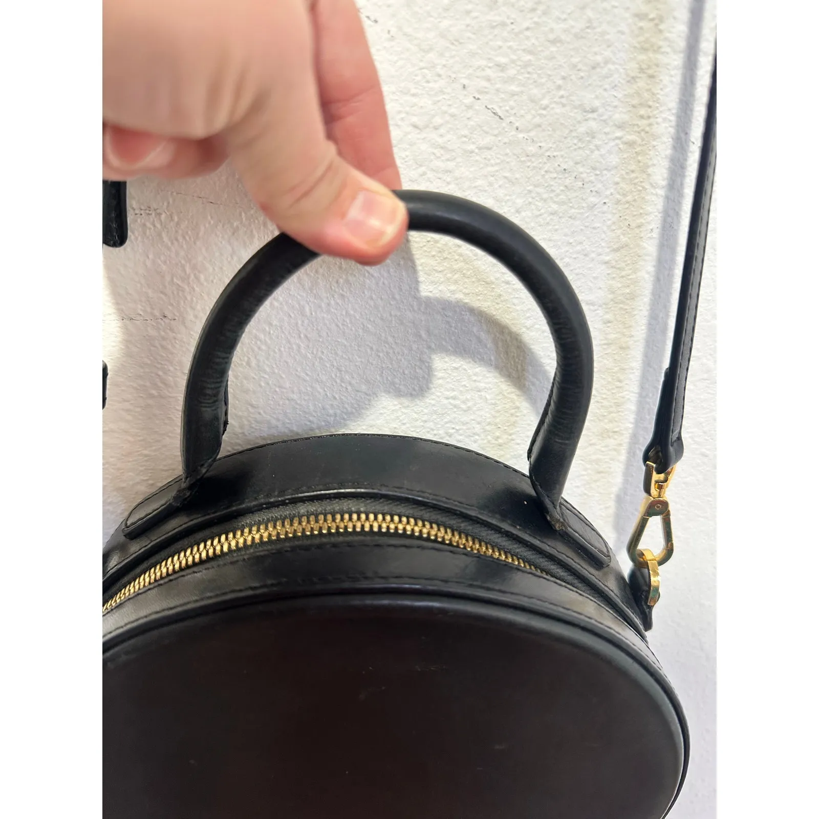 MANSUR GAVRIEL Black Calfskin Leather Circle Gold Zipper Top Handle Bag Purse - Image 4