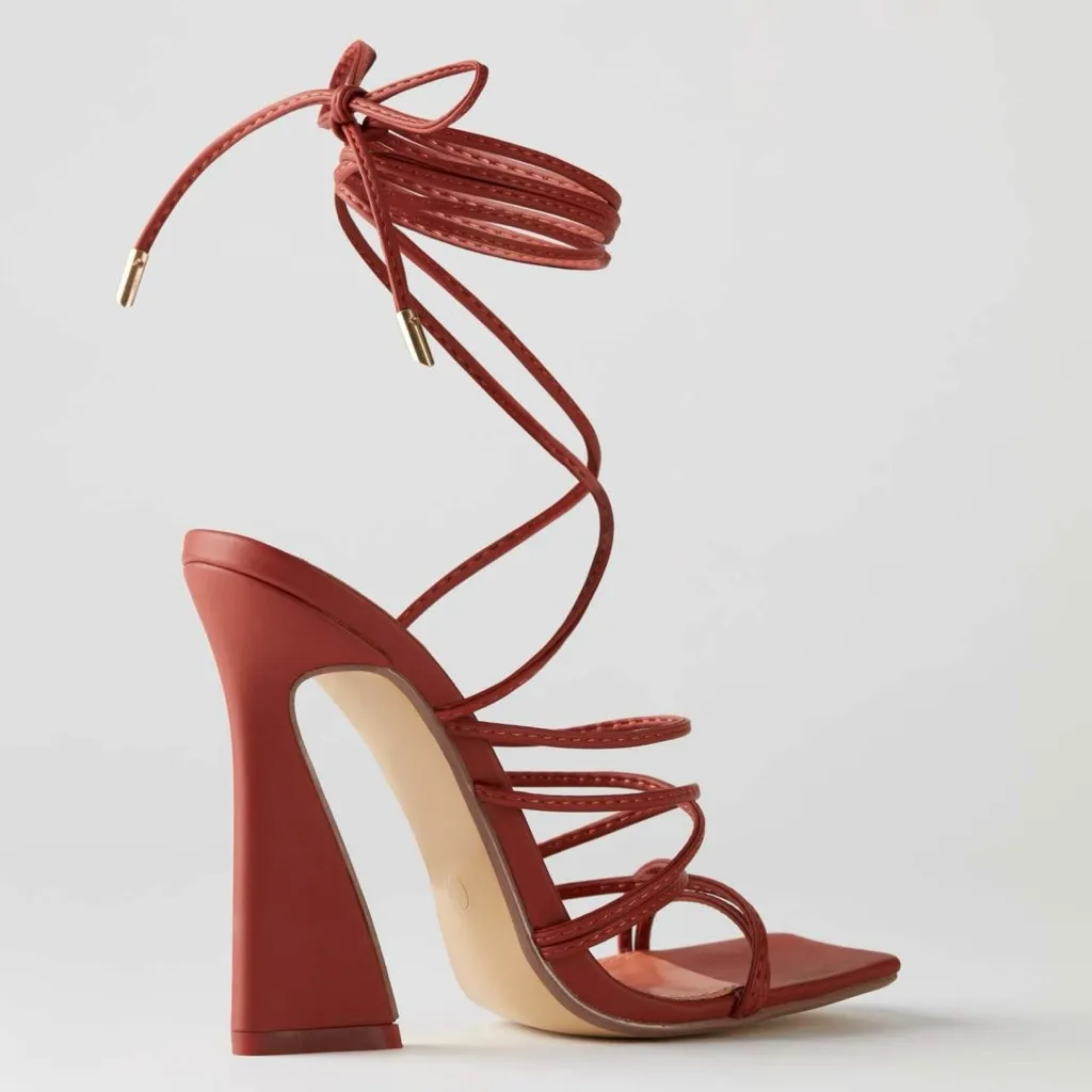 Oh Polly Bound to You Leatherette Lace Up Heels Sandals in Terracotta Size‎ 8.5 - Image 7