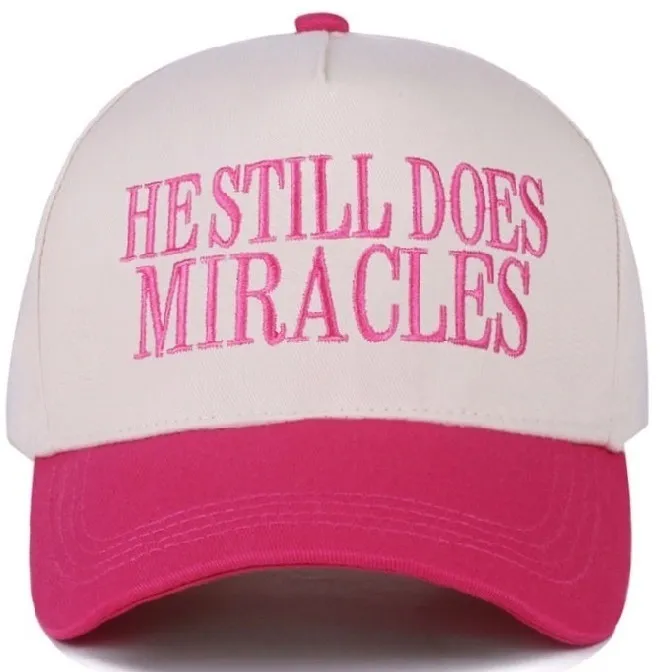 He Still Does Miracles Embroidered Hat White / Hot Pink NWT - Image 2