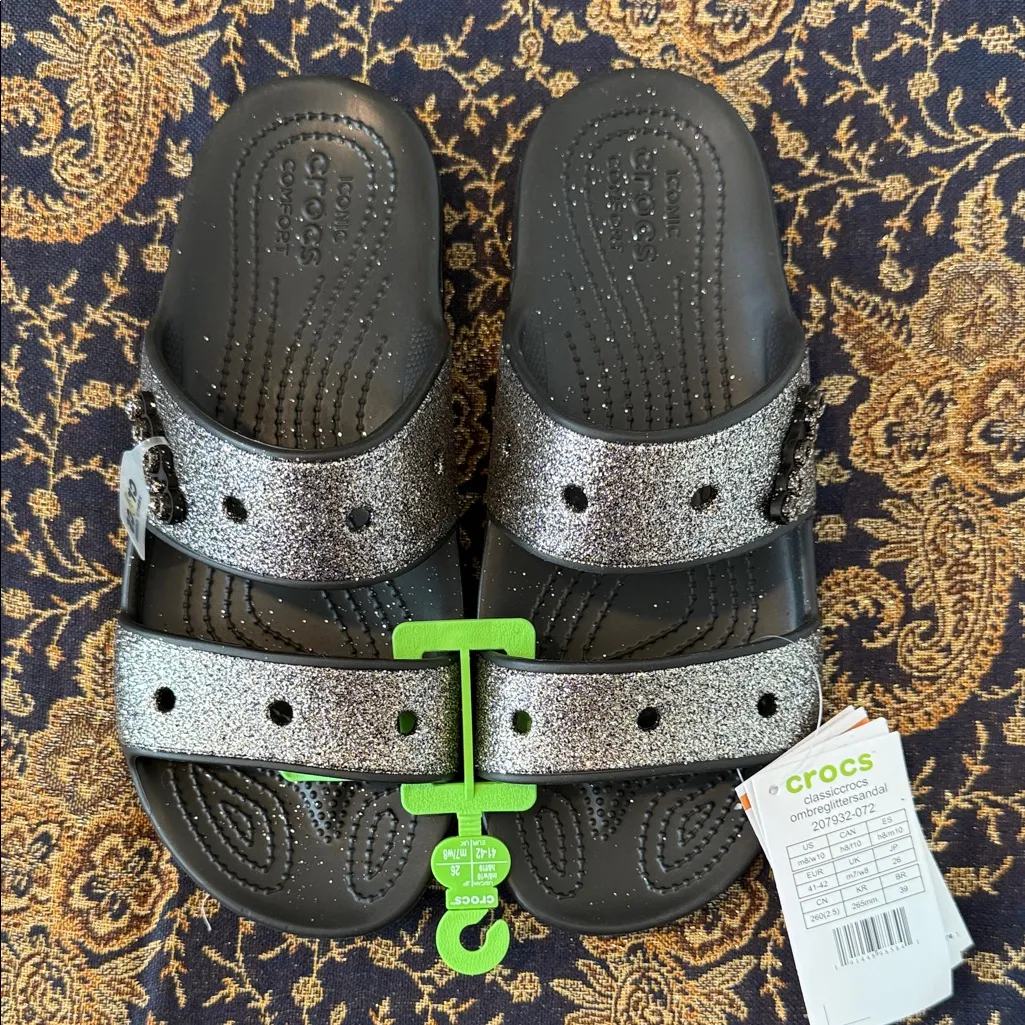 New CROCS Classic Ombre Glitter Sandals/Slides - Black and Gold NWT (C5) - Image 2