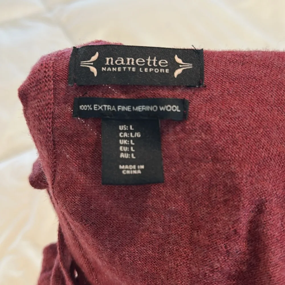 Nanette Lepore Size Large Maroon 100% Extra Fine Merino Wool Tie Back Sweater - Image 7