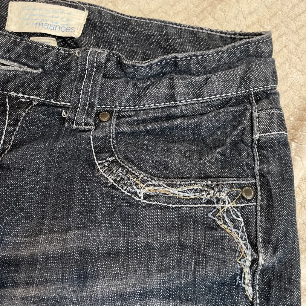 Maurices Womens Y2K Blue Black Low-Rise Embellished Preppy Bootcut Jeans 7/8 - Image 7
