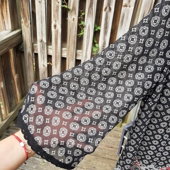 AUW Bohemian Tunic Lined Mini Dress Back Cut-out  Bell Sleeve Size M - Image 12