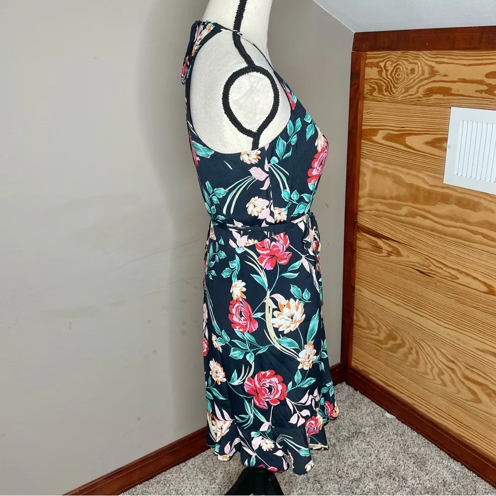 Lovers + Friends Gigi Wrap Mini Dress Bold Floral Black Ruffle Medium NWT - Image 3