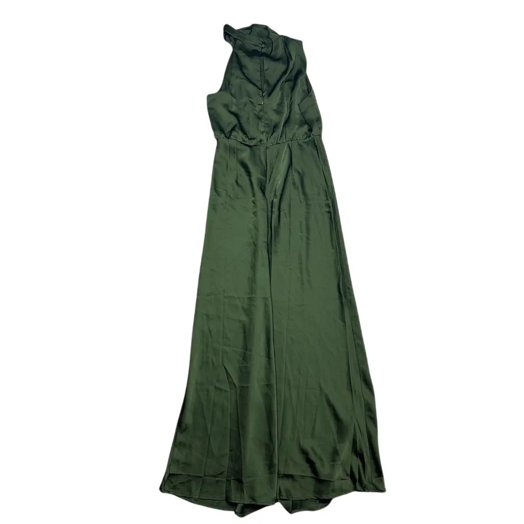 NWT Lulus Women's Distinctive Charm Olive Green Satin Asymmetrical Maxi Dress L - Image 8