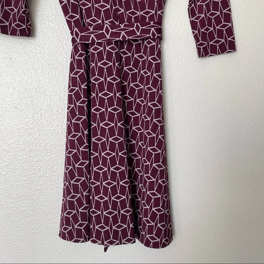 41 Hawthorne Purple Geometric 3/4 Sleeve Cross Front Adjustable Belt Dress Small - Image 6