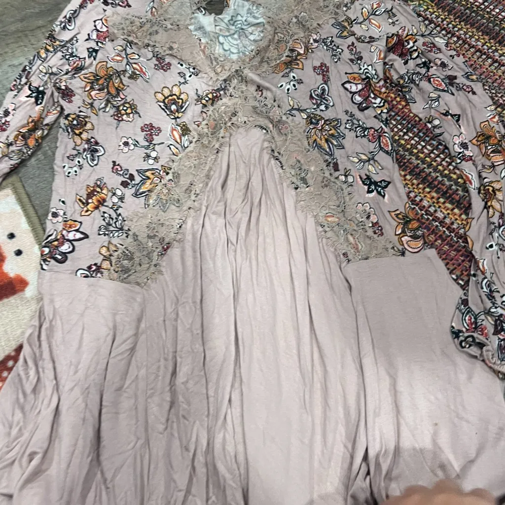 Gypsies & Moondust Pink Retro Floral Lace Peek A Boo Flowy Mini Dress L - Image 8