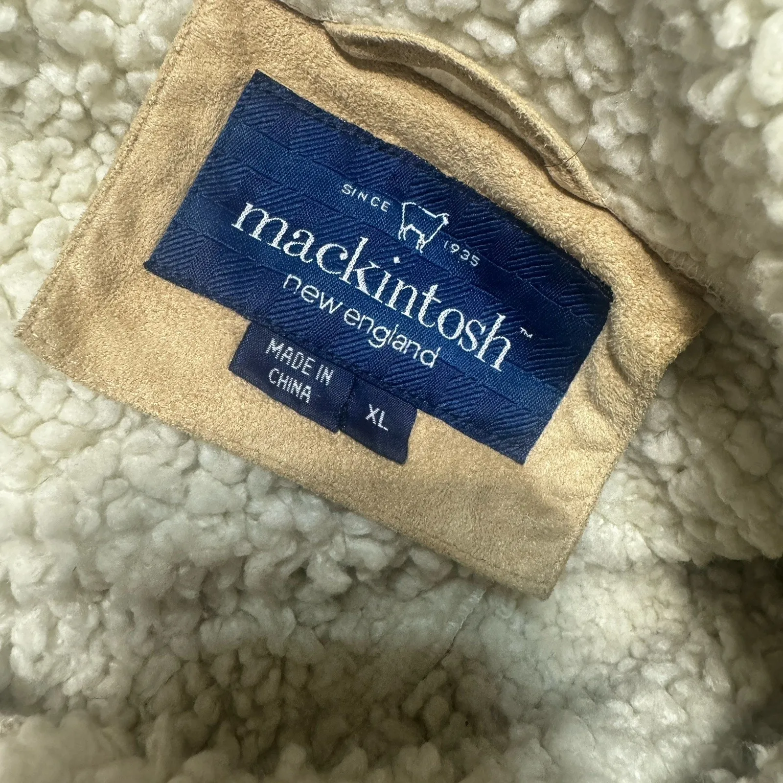 Mackintosh New England Womens Jacket Faux Suede Coat Shearling Lined Beige Sz XL Tan - Image 9