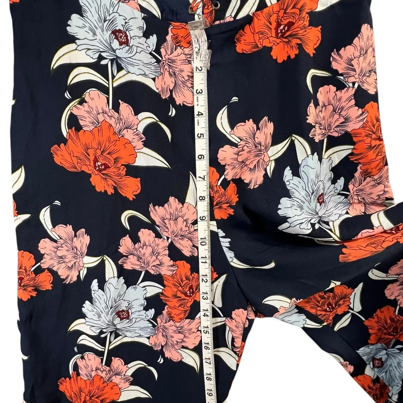 Gypsies & Moondust Jumpsuit XL Navy Blue Floral Lace Up Wide Leg Tropical Boho - Image 9