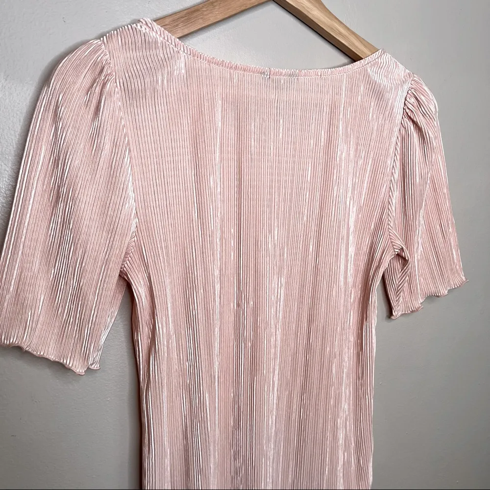 Vintage ANN TAYLOR Blush Peach Pink Crinkle Shimmering Pleated Top Blouse - Image 6
