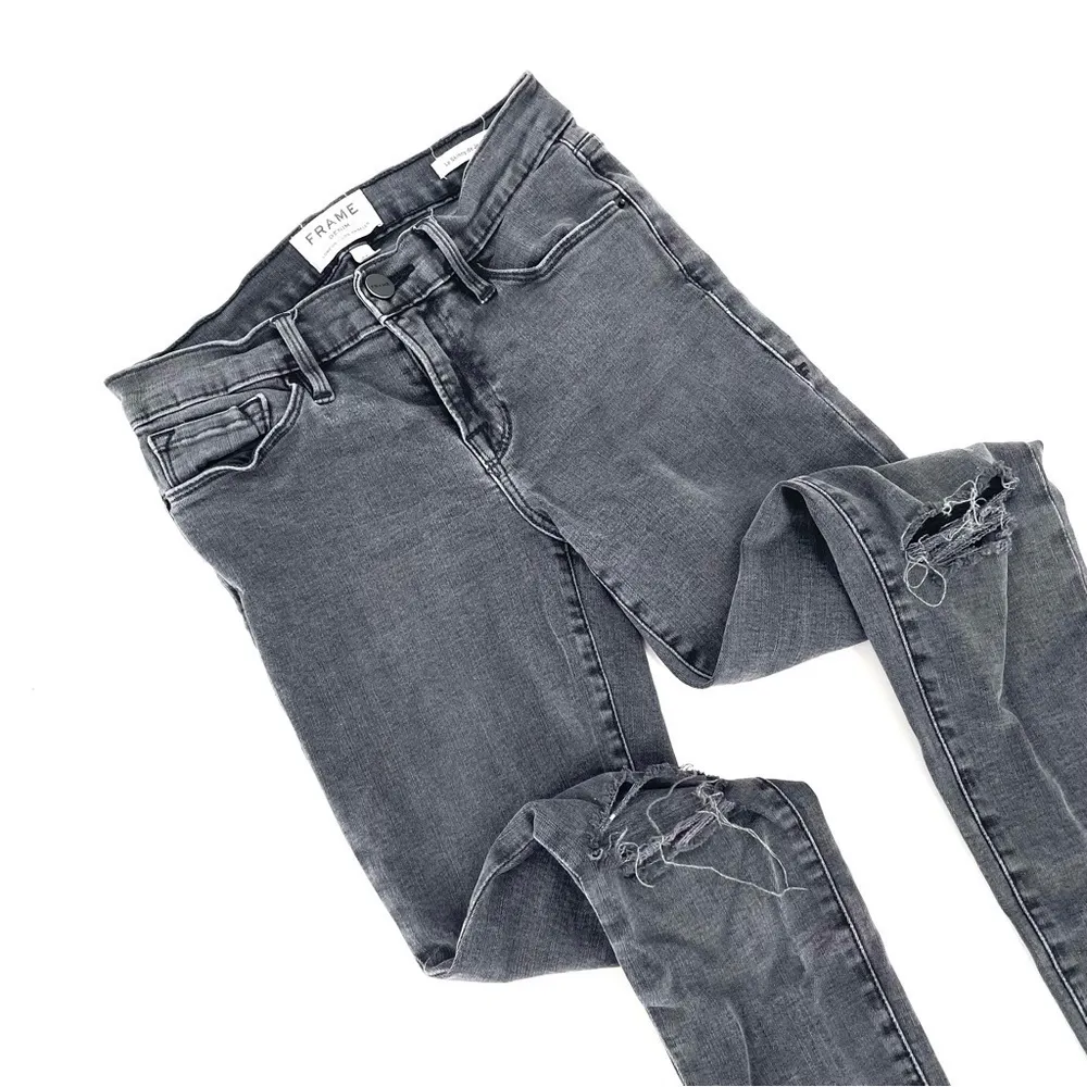 FRAME Denim Le High Skinny Muddy Rip Knee Slim Jeans Pants Grey Black - Image 4