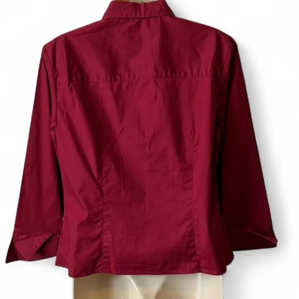 Y2K Dark Red Stretch Button Up Casual Shirt - Image 4