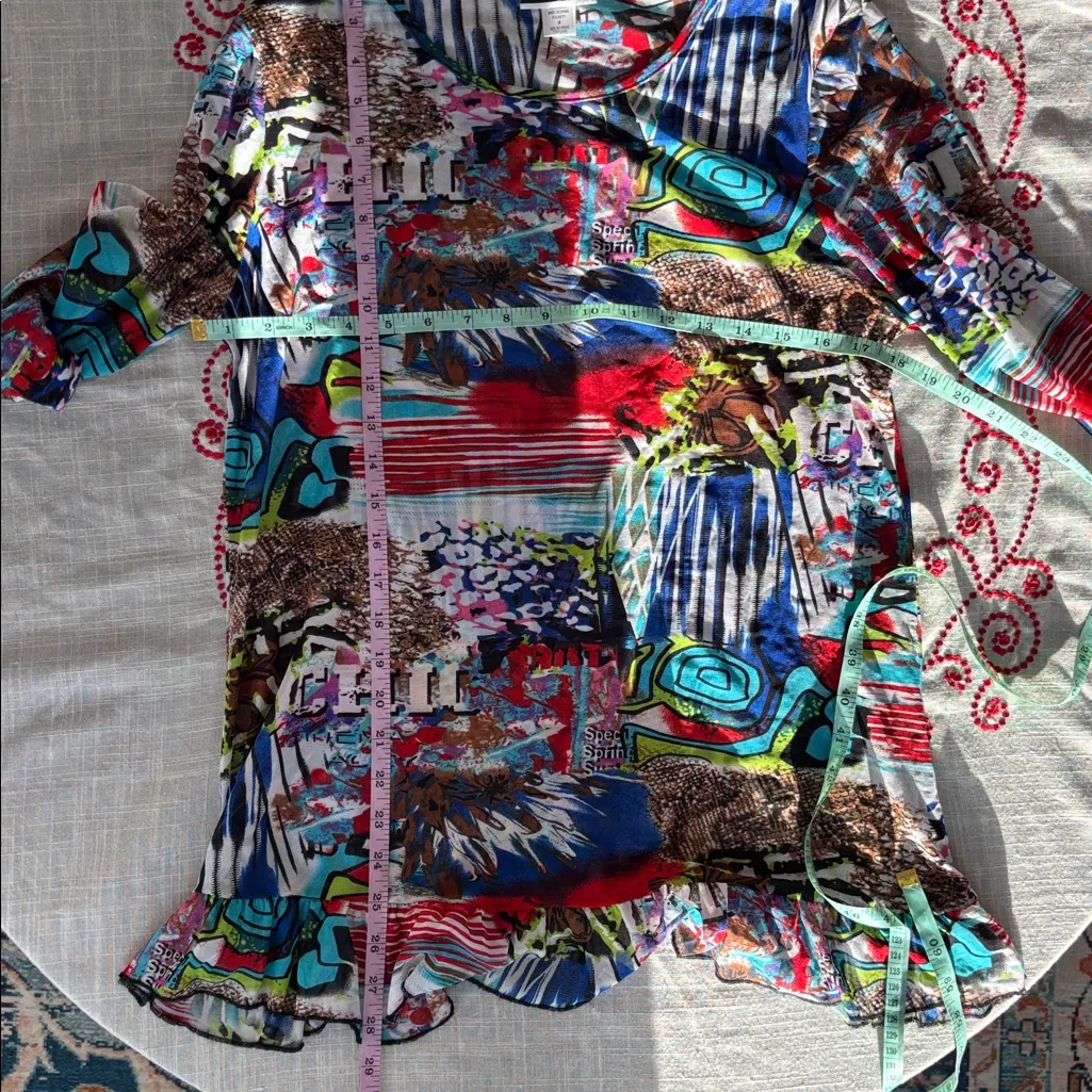 Vintage 90s Mesh Top Size Med Ruffle Hem Grunge Lightweight Geometric Patchwork - Image 12