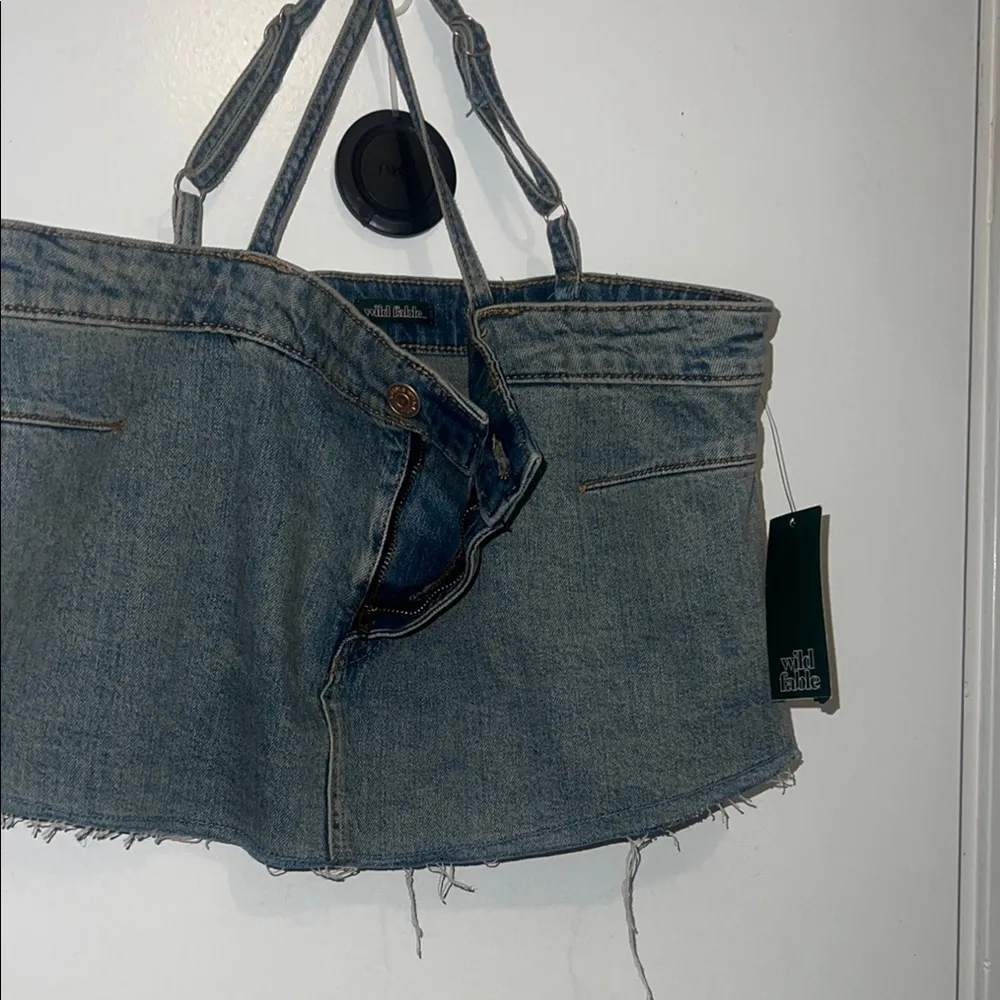 Stylish Denim Bustier Top Y2K Crop Tank Top Distressed RARE - Image 10