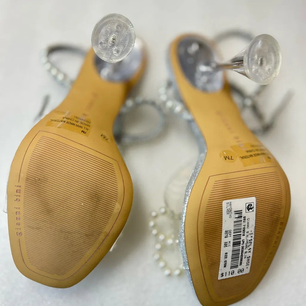 Gianni Bini women Glittering Silver Heels with Pearl Accents - Image 8