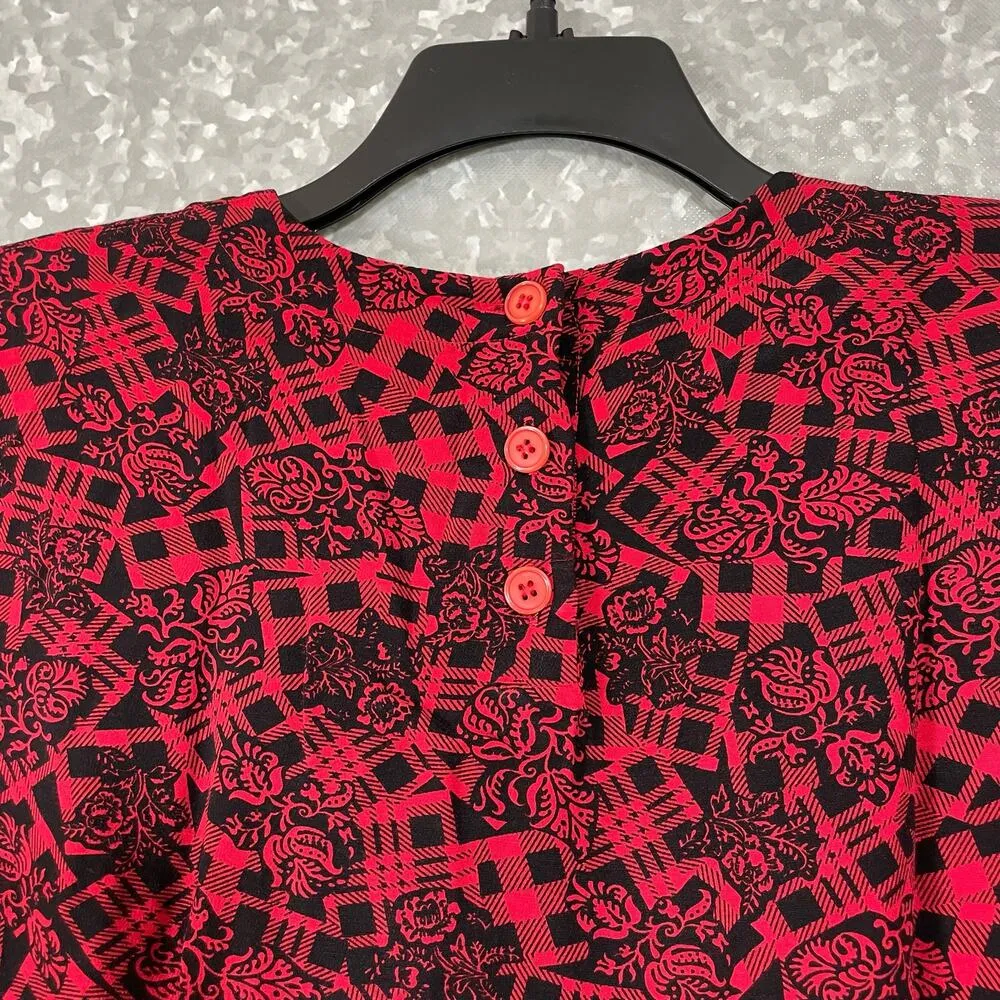 Jones New York Vintage 80's Red Buffalo Check Floral Top - Size 6 - Long Sleeves - Image 6