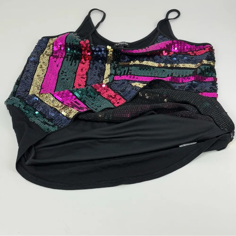 NWOT Express Tops party club festival Indie sleaze Multicolored Sequined Cami lined Size S - Image 11